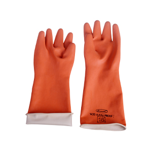 Industrial White Lined Orange Rubber Hand Gloves